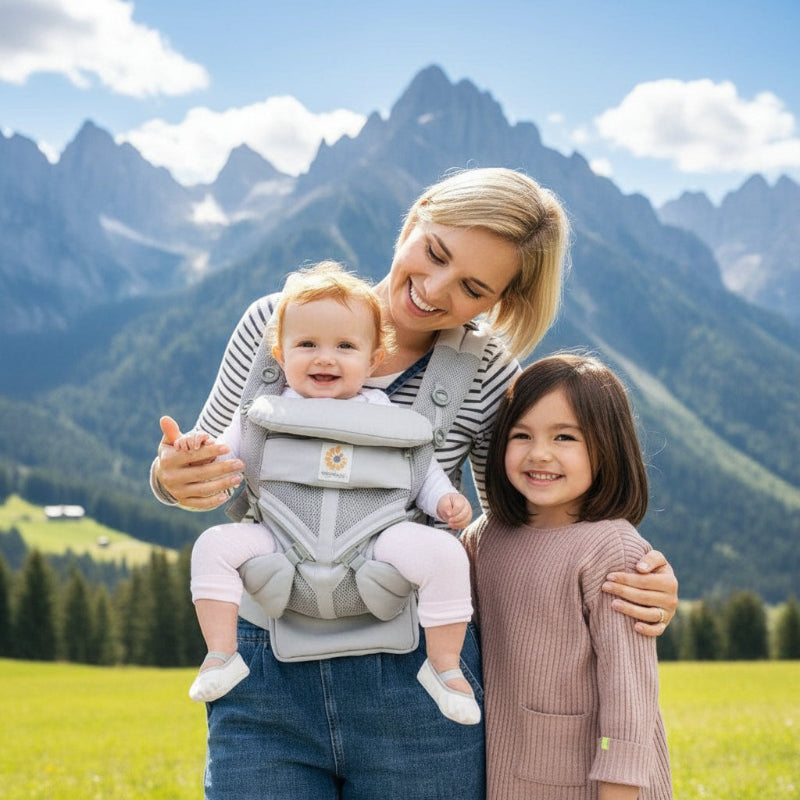 famille bebe face porte bebe gris souris