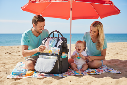 famille bebe plage sac a langer gris fonce rangement