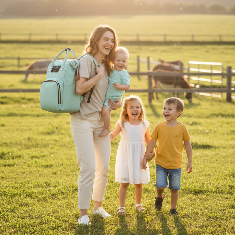 famille comapgne sac a langer vert eau