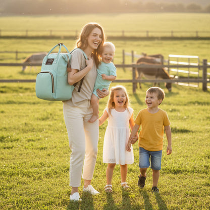 famille comapgne sac a langer vert eau
