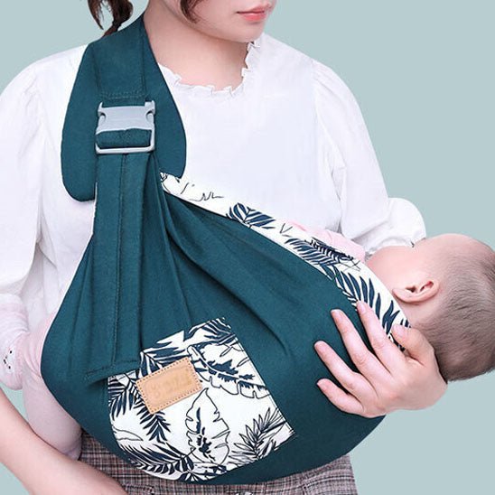 fillette endormi echarpe de portage verte feuilles