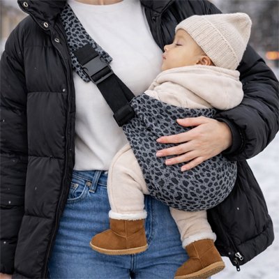 maman bebe hiver porte bebe gris leopard 