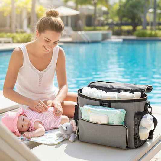 maman bébé piscine sac a langer éléphant gris