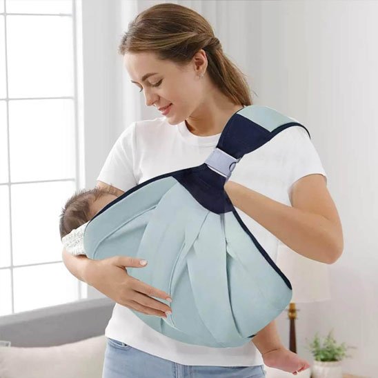 maman bebe sourire echarpe de portage verte