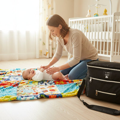 maman change bébé chambre sac a langer éléphant noir