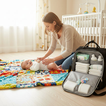 maman change bébé chambre sac a langer noir