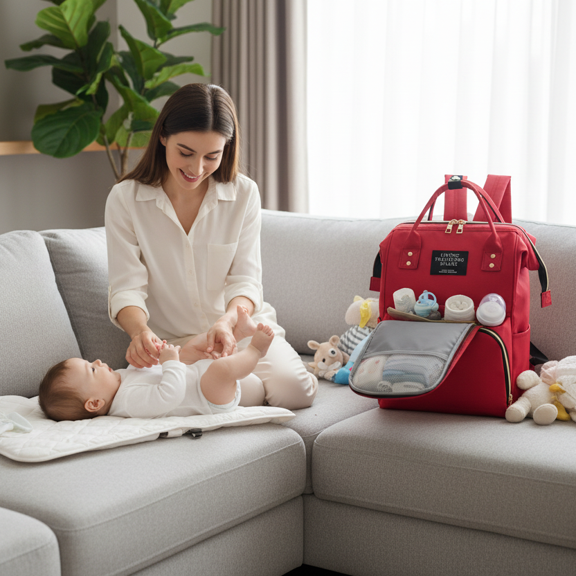 maman change bebe sac a langer rouge