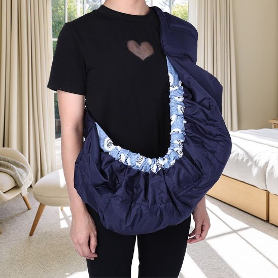 maman face écharpe de portage coquillages bleus