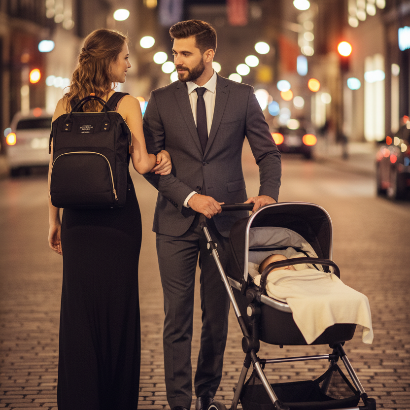 parents soiree bebe poussette sac a langer