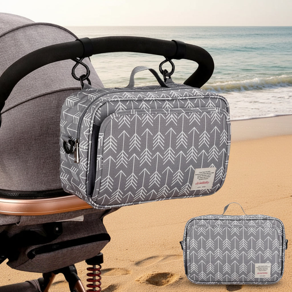 plage sac a langer gris fleches poussette